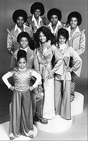 Jackson (bottom row) in a 1976 CBS photo on the set of The Jacksons