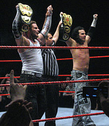 The Hardy Boyz, Jeff (far left) and Matt (far right).
