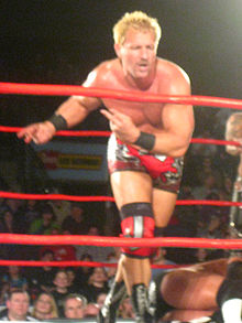 Jarrett performing the "Jarrett Strut", his signature taunt