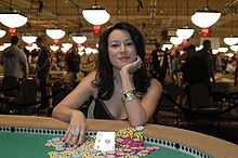 Tilly right after her win at the 2005 World Series of Poker $1,000 Ladies Only Event – No Limit Hold'em.