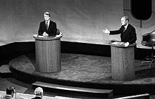 Carter and President Gerald Ford debating at the Walnut Street Theater in Philadelphia.