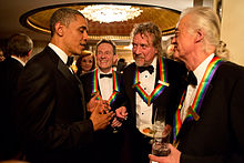 Page (right) with the other surviving members of Led Zeppelin, with U.S. President Barack Obama at the 2012 Kennedy Center Honors
