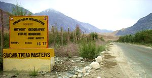 Jimmy Buffett quotation on Himank/BRO signboard in the Nubra Valley, Ladakh, Northern India