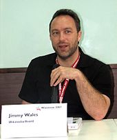 Wales appearing as a member of the Wikimedia Foundation Board of Trustees at Wikimania 2007