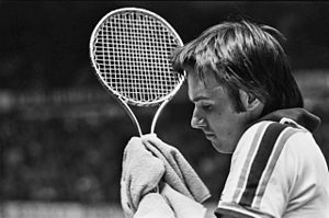 Jimmy Connors at the 1978 ABN Tennis Tournament holding his Wilson T2000 steel racket.