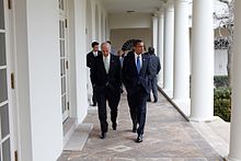 President Obama walking with Vice President Biden at the White House, February 2009