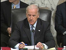 Biden gives an opening statement and questions at a Senate Foreign Relations Committee hearing on Iraq in 2007