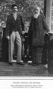 Johann Strauss II (left) and Johannes Brahms (right) photographed in Vienna