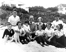 Kennedy family at Hyannisport in 1931 with Jack at top left in white shirt