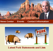 McCain's Senate web site from 2003 to 2006 illustrated his concern about pork barrel spending.[112]