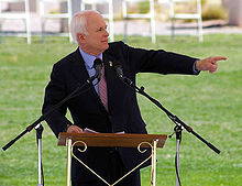 Speaking in Albuquerque, New Mexico on Memorial Day, 2008, wearing his purple heart