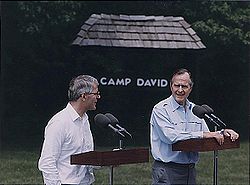 John Major with then-US President George H. W. Bush at Camp David in 1992