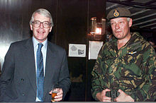 Major with Lieutenant General Michael Walker at the Ilidza Compound in Sarajevo, Bosnia, during Operation Joint Endeavor