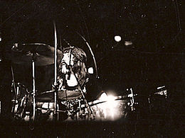 Bonham performing in Madison Square Garden with Led Zeppelin, in 1973