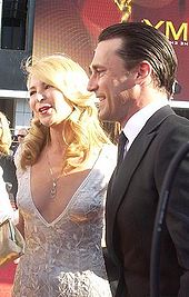 Hamm with girlfriend Jennifer Westfeldt at the 60th Primetime Emmy Awards, 2008