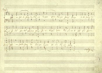Haydn's musical handwriting: the original copy of Gott erhalte Franz den Kaiser (click to enlarge)