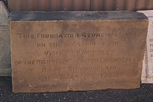 A cornerstone laid by Mrs Chamberlain during her husband's South African tour