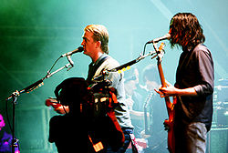 Queens of the Stone Age performing at the Eurockéennes festival near Belfort, France, July 1, 2007. From left to right: Josh Homme, Troy Van Leeuwen, Dean Fertita, Michael Shuman