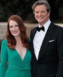 Moore at the 66th Venice Film Festival, 2009, with A Single Man co-star Colin Firth