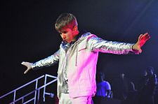 Bieber performing in Jakarta during his My World Tour.