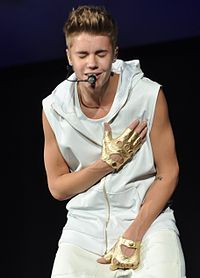 Bieber performing during his Believe Tour in October 2012.