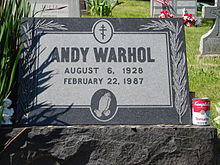 Warhol's grave at St. John the Baptist Byzantine Catholic Cemetery