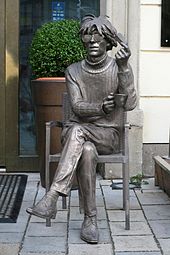 Statue of Andy Warhol in Bratislava, Slovakia.