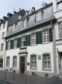Marx's birthplace in Trier. In 1928, it was purchased by the Social Democratic Party of Germany and now houses a museum devoted to him.[15]