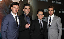 Urban, Zachary Quinto, J. J. Abrams, and Chris Pine, at the Star Trek Into Darkness in Sydney, Australia movie premiere, in April 2013