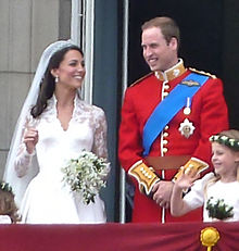The newly married Duke and Duchess of Cambridge, on the balcony of Buckingham Palace.