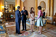 The Duke and Duchess meet with U.S. President Barack Obama and First Lady Michelle Obama at Buckingham Palace a few weeks after the wedding.