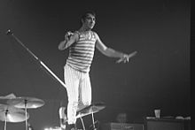 Keith Moon showing off atop his drumkit Toronto, 21 October 1976