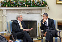 Rudd (left) and US President Barack Obama (right) meet in Washington DC.