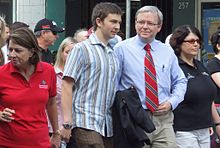 Labour Day 2007. From left to right: Anna Bligh (then Deputy Premier of Queensland), Rudd's son Nicholas, Kevin Rudd and Grace Grace (then General Secretary of the Queensland Council of Unions).