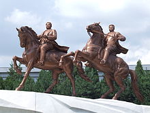 Statue of Kim Jong-il and Kim Il-sung riding horses, Pyongyang