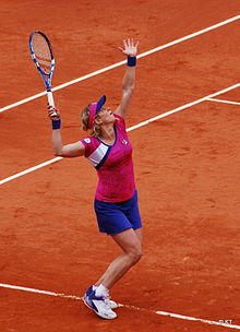 Clijsters serving during the 2011 French Open