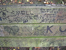 A bench in Viretta Park, through tribute graffiti, has become an improvised memorial to Cobain.
