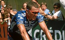Armstrong finishing third in Sète, taking over the Yellow Jersey at Grand Prix Midi Libre.