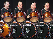 Collage of Lars Ulrich at drums in March 2009