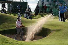 Westwood making a bunker shot at the 2008 Open
