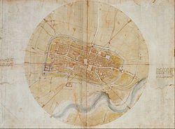 Leonardo da Vinci's very accurate map of Imola, created for Cesare Borgia