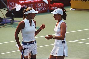 Kournikova (left) with doubles partner Martina Hingis.