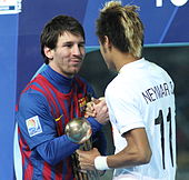 Messi with future team-mate Neymar after the final of the 2011 FIFA Club World Cup.