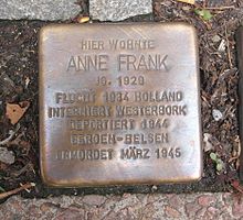 Memorial stone in front of the Aachen house where Anne stayed with her grandmother