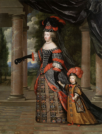 Maria Theresa of Spain, wife of Louis XIV, with their only surviving son, Louis le Grand Dauphin.