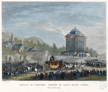 The return of the royal family to Paris on 25 June 1791, coloured copperplate after a drawing of Jean-Louis Prieur