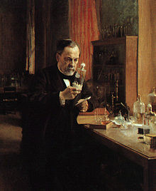 Louis Pasteur in his laboratory, painting by A. Edelfeldt in 1885