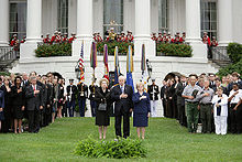 Thatcher attends a Washington memorial service marking the 5th anniversary of the September 11 attacks, pictured with Vice President Dick Cheney and his wife