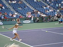 Sharapova playing at the Pacific Life Open in 2008