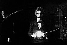 Twain in the lab of Nikola Tesla, early 1894